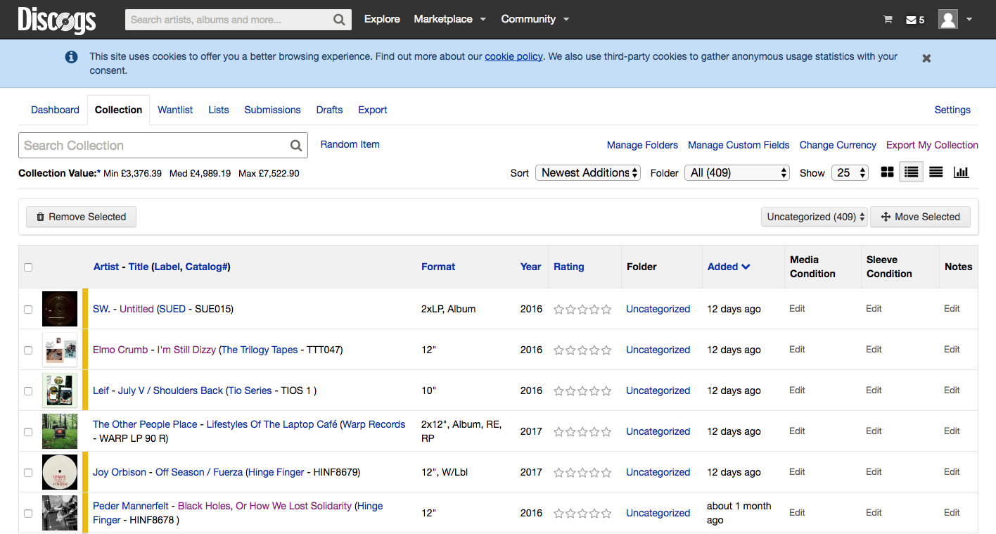 Discogs collection overview