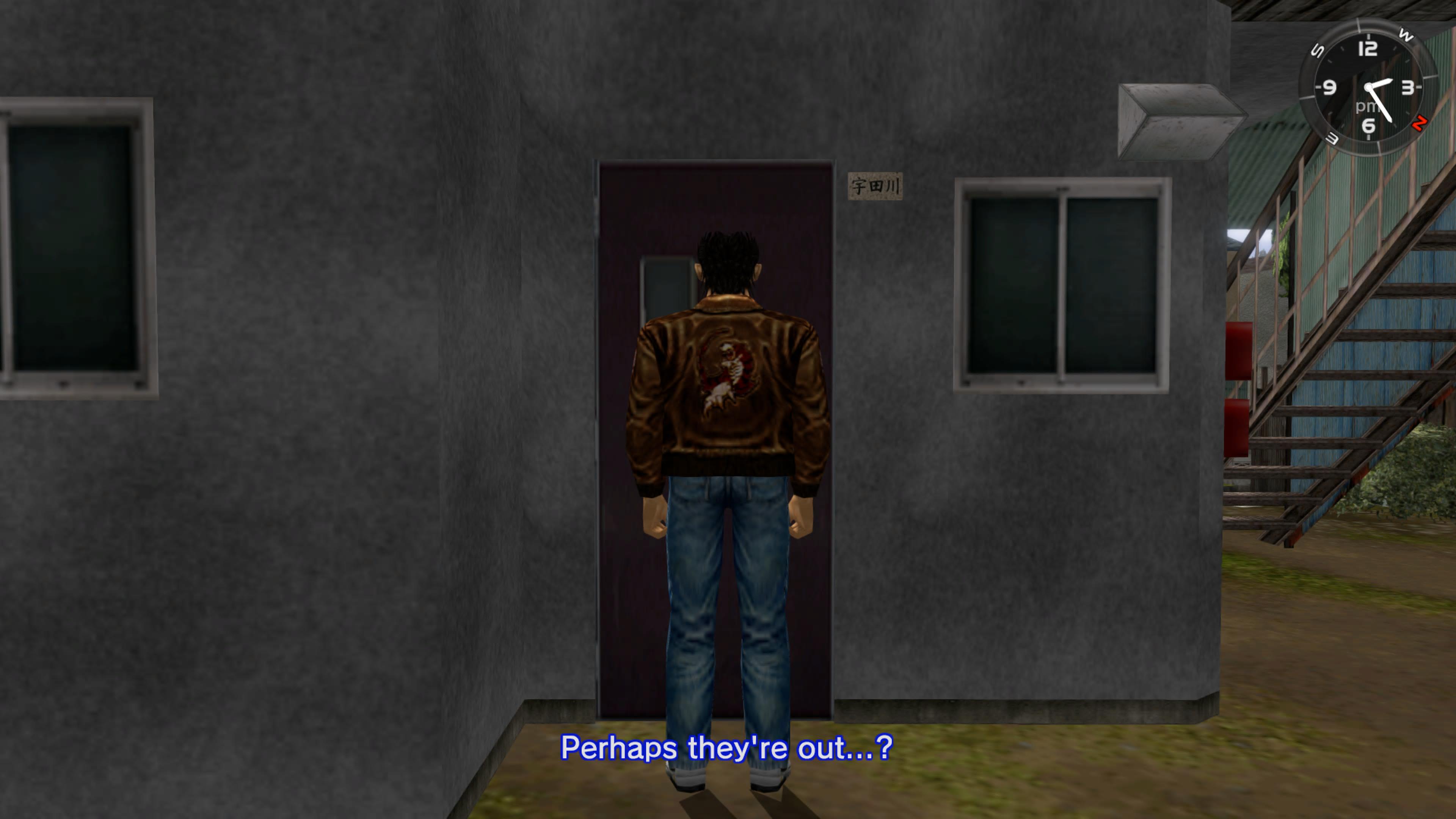 Ryo knocking on a door but no-one's home
