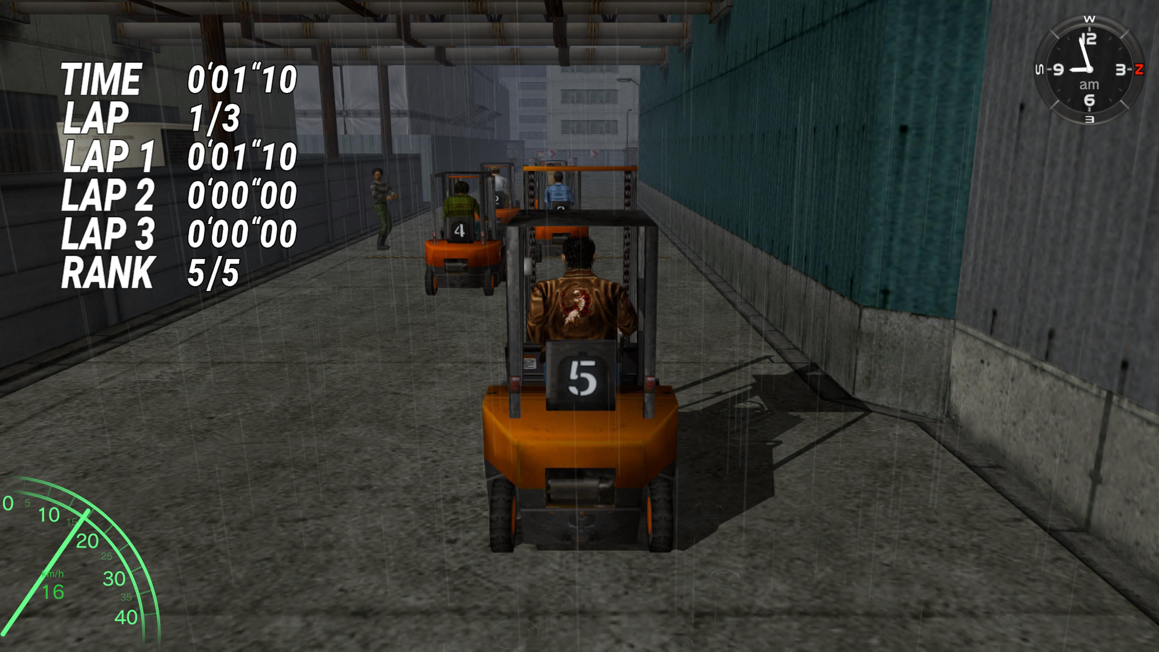 Ryo in a forklift truck race with his co-workers